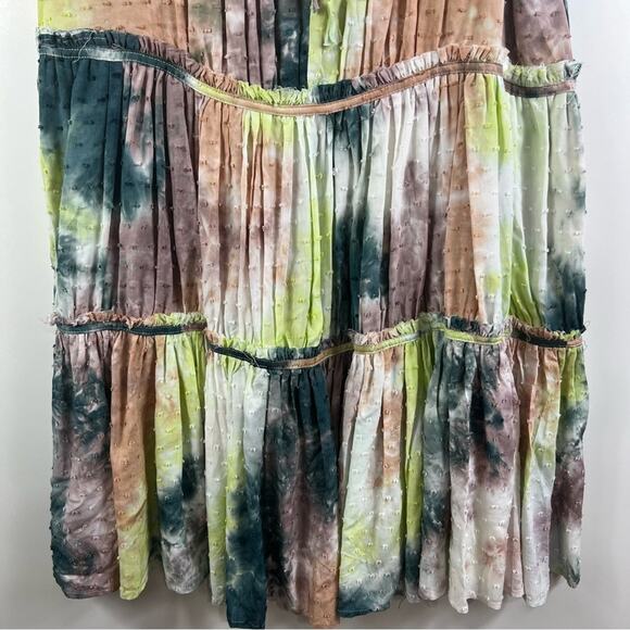 Babydoll Tie Dyed Easel Swiss Dot Tiered Mini Dress Small Boho Hippie Cottage - Picture 4 of 14